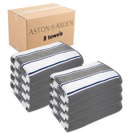 Arkwright Home Aston & Arden Pinstriped Beach Towel 35x70 Grey/Navy (Case of 8) BT-PINSTR-25GN